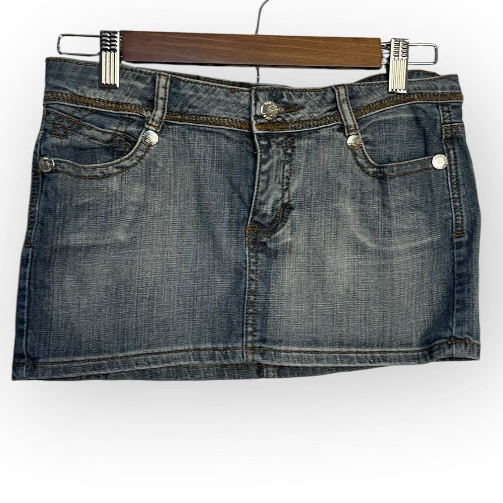 1955 Vintage Mini Jean Skirt Womens 3 Juniors Blue Y2k Embroidered Casual Pocket